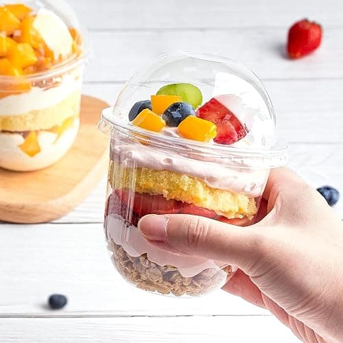 Zezzxu 50 Pack 12 oz Plastic Dessert Cups with Dome Lids (No Hole) and Sporks, Clear Disposable Fruit Cups with Lids for Yogurt Parfait Ice Creams Pudding Cakes thumbnail 6