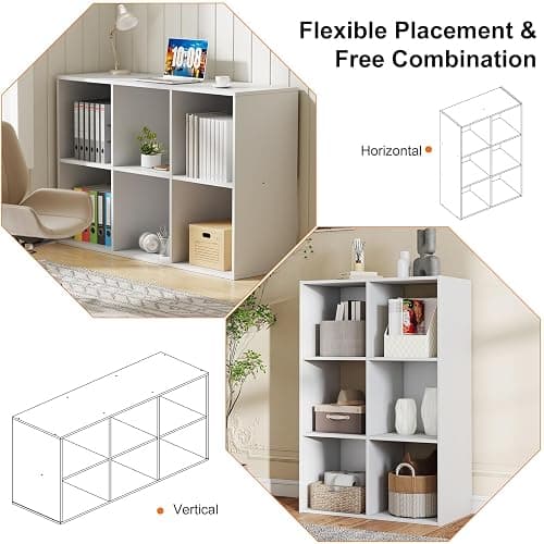 Sweetcrispy 6 Cube Storage Organizer - Open Cube Bookshelf with 3 Removable Back Panels, Display Storage Bookcase for Living Room, Bedroom, Entrance Hall, Home Office，36" L×11.6" W×24" H, White thumbnail 3