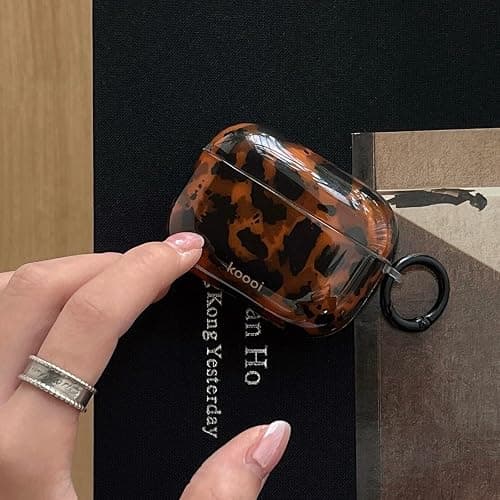 Reownest Case for AirPods Pro/Pro 2 with Cleaner Kit, Cute Amber Pattern Aesthetic Design Shockproof Keychain Cover Soft Cover -Brown thumbnail 8