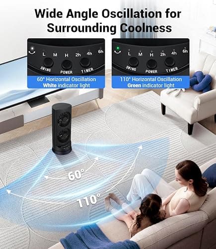 Personal Tower Cooling Fans that Blow Cold Air,25dB Quiet Fan with 24ft/s | Standing Small Desk Fan with 3 Speeds & Timer, 60° & 110° Oscillating Table Fan, Electric Floor Fan for Bedroom, Home thumbnail 2