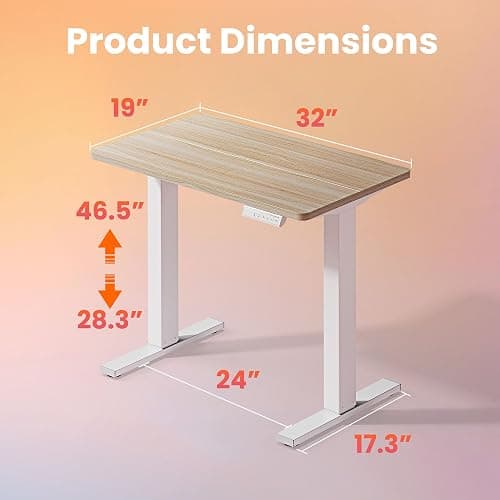 HUANUO 32" Small Electric Standing Desk Adjustable Height, 4 Memory Height Settings, Sit Stand Up Desk for Home Office & Computer Workstation, LightWalnut thumbnail 3