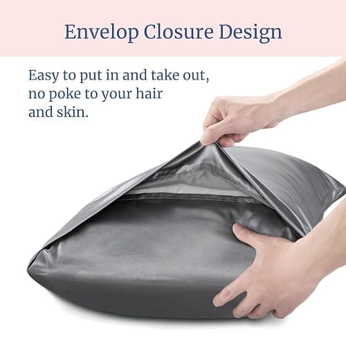 BEDELITE Satin Pillowcase for Hair and Skin, Super Soft and Cooling Similar to Silk Pillow Cases 2 Pack with Envelope Closure, Gift for Women Men(20"x30" Queen Size, Dark Grey) thumbnail 6