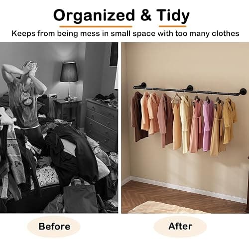 UlSpeed Wall Mounted Clothes Rack 72.5in, Industrial Pipe Clothing Racks Wall Mount, Heavy Duty Detachable Iron Garment Bar, Saving Space, Multi-Purpose Hanging Rod for Bedroom, Laundry Room, 1 Pack thumbnail 4