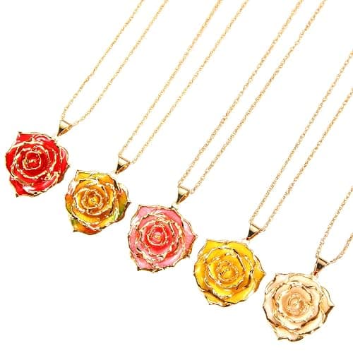 AliveRose Real Rose Gold Dipped Necklace Gifts for Women, 24K Gold Dipped Rose Pendant Necklace Jewelry Mothers Day Anniversaries Birthday Christmas Special Occasions Gifts for Her Mom Wife thumbnail 6