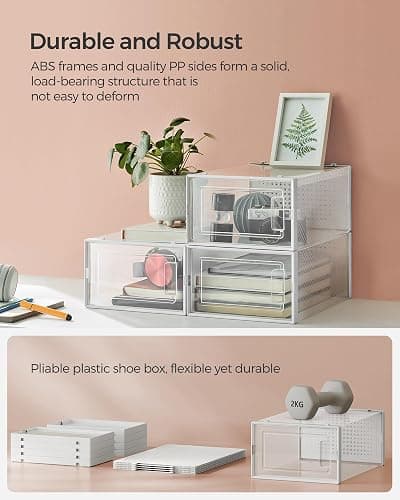 SONGMICS Shoe Boxes, Pack of 12 Shoe Storage Organizers, Stackable Clear Plastic Boxes for Closet, Sneakers, 13.1 x 9.1 x 5.6 Inches, Transparent and White ULSP12SWT thumbnail 6