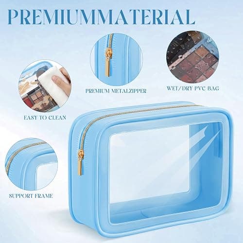 Hsei 6 Pcs Clear Makeup Bags Diaper Bag Organizer Travel Toiletry Bags with Zipper Clear Cosmetic Organizer Car Storage Pouch Bridesmaid Gift for Women Beach Vacation (Blue) thumbnail 4
