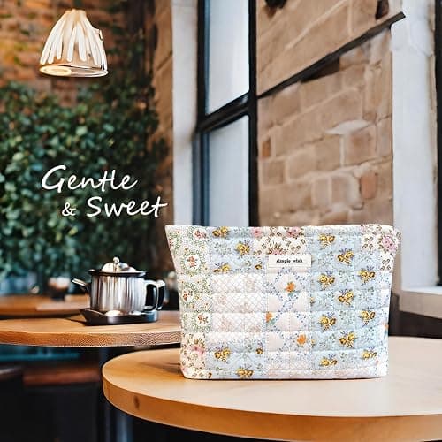 STARDW Cute Cotton Quilted Makeup Bag Cosmetic Bags for Women and Girls,Travel Toiletry Bag Floral Makeup Zipper Pouch, Purse Organizer Pouches,Canvas Lining (Cotton Floral) thumbnail 3