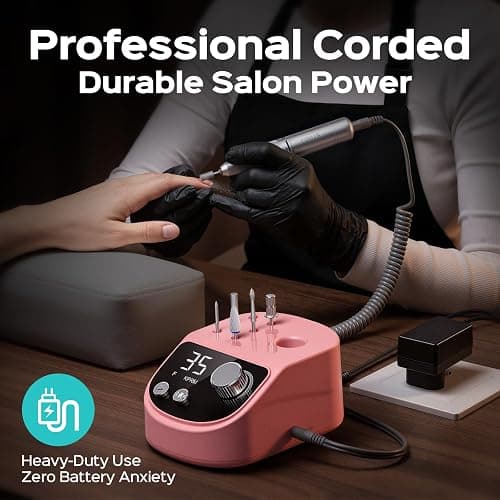 COSLUS E50 Professional Electric Nail Drill File with Upgraded Steady Power | 35000 RPM, LED Display, for Acrylic, Gel & Natural Nails, Easy to Use, Home DIY & Salon Use, Women, Nail Art Practice, Pink thumbnail 4