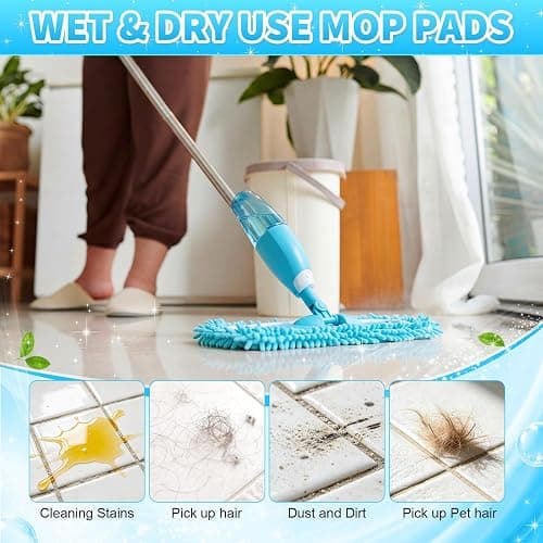 Chicplaid 8 Pack Reusable Microfiber Mop Pads Compatible with Swiffer Sweeper Dry Wet Mop Cloths Washable Refills for Hardwood Laminate Floor Cleaning, 9.84 x 4.53 Inch(Blue) thumbnail 5