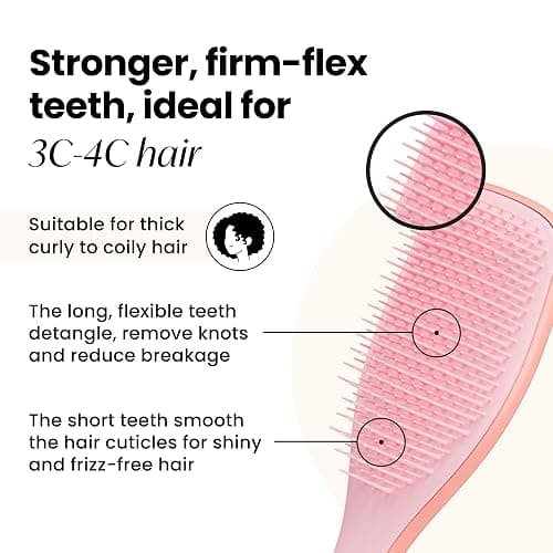 Tangle Teezer Naturally Curly Ultimate Detangler Hairbrush for 3C-4C Curly Coily Hair - Two-Tiered Teeth Define Curls & Reduce Frizz - Mango & Pink - Mango & Pink thumbnail 2