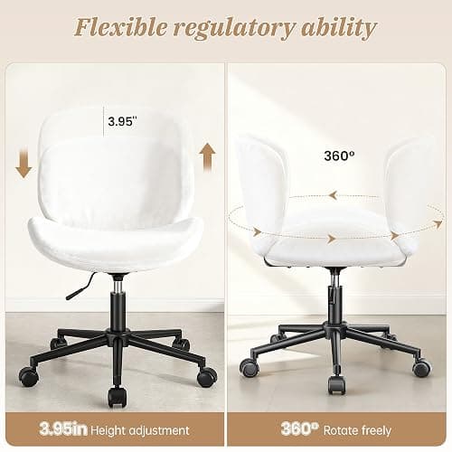 DurayLoly Vanity Chair with Wheels,Ergonomic Desk Chair with Back | 360° Swivel, Height Adjustable, Small Desk Chair for Bedroom, Makeup Room, Dorm, 300 lbs White thumbnail 5