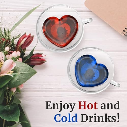 Heart Shaped Cup - Double Walled Insulated Glass Coffee Mug or Tea Cup - Double Wall Glass 10oz (300ml) - Clear - Unique & Insulated with Handle - With Teaspoon thumbnail 7