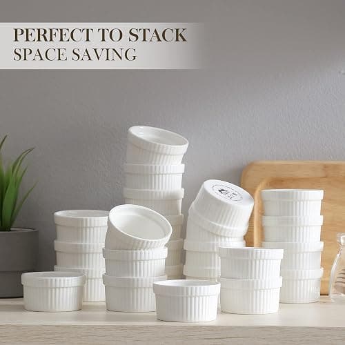 MALACASA Mini Ramekins 2 oz set of 24, Ramiken, Ceramic Creme Brulee Ramekins, White Custard Cups, Small Dipping Bowls for Kitchen Serving Sauce Condiments, Dishwasher Oven Safe, Series RAMEKIN.DISH thumbnail 2