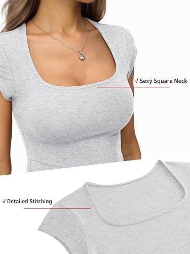 EasyGala Womens Cotton Square Neck Short Sleeve Shirts Slim Fit Cap Sleeve Tops Summer Basic Low Cut Tee Fashion Clothes thumbnail 3
