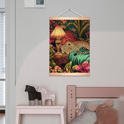HEYJEEPER Cheetah Wall Art, Retro Jungle Aesthetic Linen Canvas Poster with Pink Mid-Century Vibes, Vintage Inspired Animal Portrait for Eclectic Decor in Living Room Bedroom or Office18.5x14Inch (Pink-Leopard02) thumbnail 7