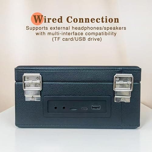 WhatPlus Portable CD Player with Bluetooth 5.2, Rechargeable Battery & Built-in Speakers – Hi-Fi Retro Suitcase Design for Home Decor, AUX/TF Card Support – Ideal Gift (Black) thumbnail 5