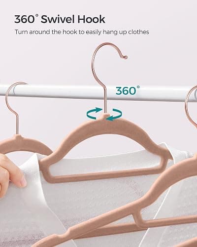 SONGMICS Velvet Hangers, Set of 50 Clothes Hanger with Rose Gold Swivel Hook, Non-Slip, and Space-Saving, 0.2-Inch Thick, 17.1-Inch Long for Coat, Shirt, Dress, Pants, Tie, Caramel Brown UCRF021LB50 thumbnail 7