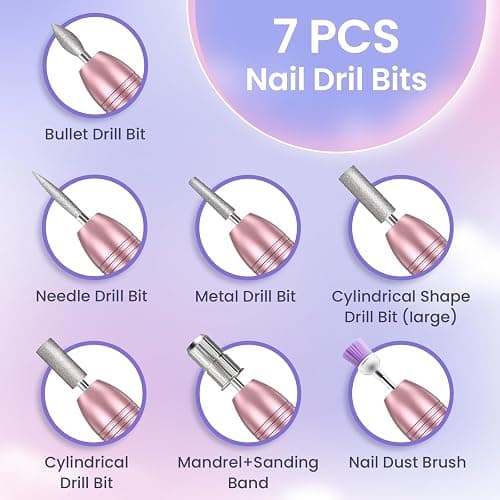 Electric Nail File, Professional Nail Drill Machine 20000RPM Adjustable Speed Manicure Pedicure Set, Low Vibration E File Electric Nail Drill for Gel Acrylic Nails for Beginner Girl Women Mum thumbnail 7