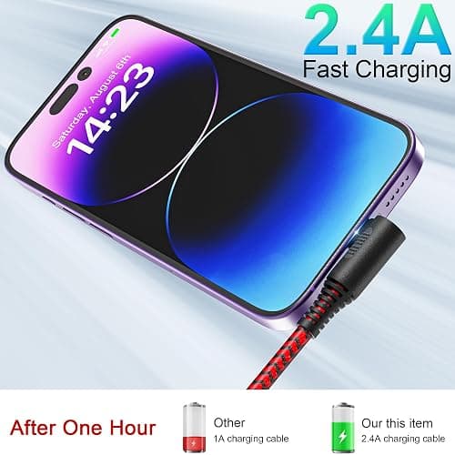 20FT Extra Long USB A to Lightning Charger Cable for iPhone, Nylon Braided 20FT Lightning iPhone Charger Cord Fast Charging, Long 90 Degree Lightning Cable for iPhone 14 Pro Max/14/13 Pro/12/11/X/XS thumbnail 4