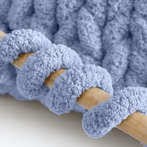 Mellobello Jumbo Chunky Yarn for Hand Knitting - Super Thick Chenille Chunky Yarn for Crocheting - Extra Soft Bulky Fluffy Blanket Big Yarn 8 Jumbo Pack (27yds,8 oz Each Skein) Lake Blue thumbnail 5