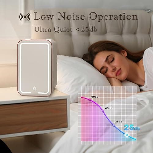 YLFU Mini Fridge for Bedroom, 6L/10 Can Skincare Fridge with Dimmable LED Light Mirror for Dorm & Office, Portable Cooler & Warmer Small Compact Refrigerator for Skincare, Makeup and Cosmetics, White thumbnail 7