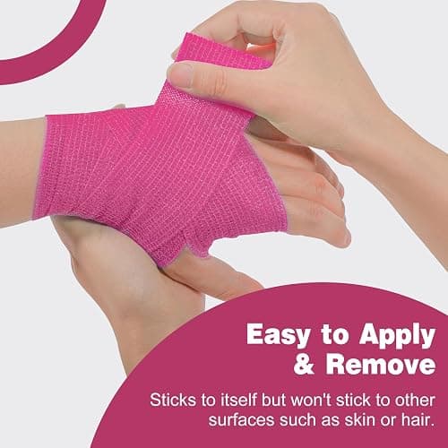 AZEN 16 Pack Self Adhesive Bandage Wrap Pink, 2" X 5 Yards Elastic Cohesive Bandage Wrap, Athletic Tape, Vet Wrap, Ankle Tape, Tattoo Grip Tape Wrap (Pink) thumbnail 3