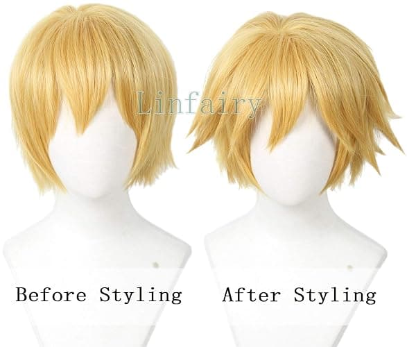 Linfairy Short Blonde Cosplay Wig Halloween Costume Cat Wig for Men thumbnail 2