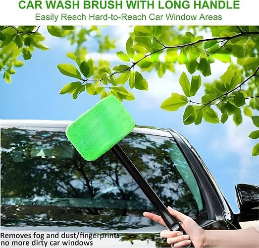 desin Car Windshield Cleaning Tool, Windshield Cleaner with 5 Washable and Reusable Microfiber Pads and Extendable Handle, for Auto Glass Wiper (Green) thumbnail 5