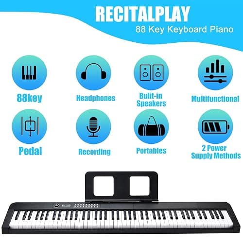 Digital Piano Keyboard for Beginners, Full Size 88 Key Semi Weighted Keyboard Electric Piano with Stand, Built-In Speakers, Electric Piano Keyboard with Sustain Pedal, Bluetooth,USB-MIDI Compatibility - Black thumbnail 2