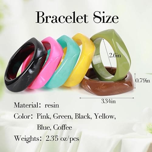 CUHBIV 6 Pcs Acrylic Resin Chunky Bangle Bracelets for Women, Colorful Glass Bracelets Vintage Wide Irregular Geometric Plastic Bracelet for Women Jewelry thumbnail 2