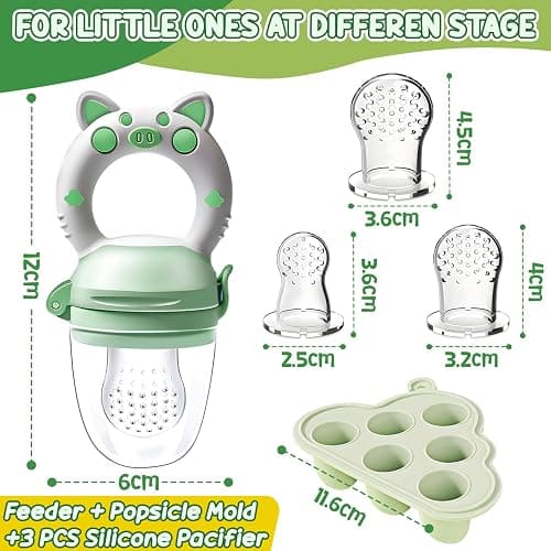 Fruchtsauger Baby ab 3 Monate - Früchte Futterspender Set mit Babybrei Einfrieren Behälter, Obstschnuller und Ersatz Silikon Schnuller in 3 Größen, Beikost Baby Zubehör für Obst, Gemüse thumbnail 2