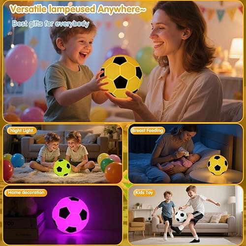 Soccer Silicone Night Light for Kids , 9 Colors with Remote Timer, Dimmable Rechargeable Baby Night Lights for Nursery, Battery Operated Lamp for Bedroom, Girls and Boys, Toddler, Baby Gifts (5.12 IN) thumbnail 3