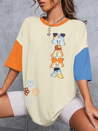 Oversized Mama Shirt Woman Mom Letter Print Tshirt Trendy Mama Shirts Graphic Tees Short Sleeve Tops thumbnail 6