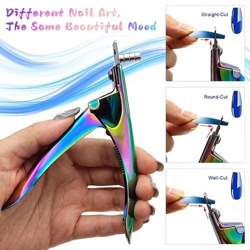 Acrylic Nail Cutter with Magnet Sizer & Length Measurement,Adjustable Stainless Nail Trimmer for Salon Home Nail Art, Professional Nail Clippers for Precise Manicures (Rainbow) thumbnail 3