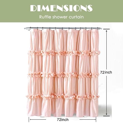 Homechoice Decor Peach Ruffle Shower Curtain, Vintage Handcrafted Bow Tie Bath Curtain for Master Bathroom, Ruched Microfiber Bathroom Curtain with 12 Buttonholes, 72" W x 72" H (LQ-10) thumbnail 2