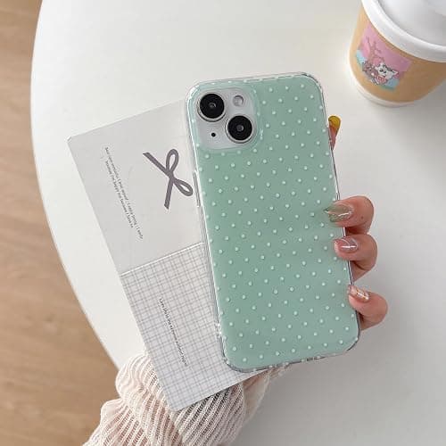 QLTYPRI Polka Dot Hülle für iPhone 15, Ästhetische Elegante Weiche TPU Handyhülle Stoßfeste Schutzhülle für Frauen Mädchen - Mintgrün thumbnail 7
