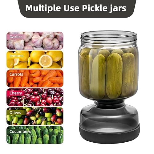 WhiteRhino Gurkenglas zum Umdrehen,1L Glas Einlegeglas, with Strainer,Gurken Behälter,Einlegeglas zum Umdrehen, for Olive, Kimchi,Jalapenos,Auslaufsichere Luftdichte Deckel - Grau/1l thumbnail 8