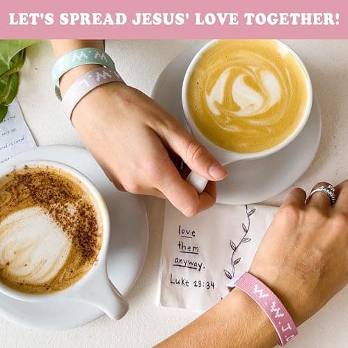 He would Love First WWJD HWLF Bracelets Natural Elastic 3-Pack x What Would Jesus Do Bracelets | Reversible HWLF x WWJD Bracelets in Mauve, Sand, & Green | Fit All Wrist Sizes thumbnail 4