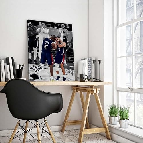 NBA Canvas Wall Art Decor - LeBron James and Stephen Curry Team USA Basketball Print, Iconic Sleep Celebration Poster, Sports Wall Art for Game Room, Office, Gift for Basketball Fans 16x20 thumbnail 3