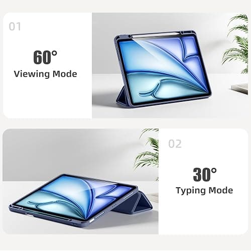 Akkerds Compatible for iPad Air 13 Inch Case (M3/M2) 2025/2024 with Pencil Holder, Trifold Stand Protective Cover/Soft TPU Back for iPad Air 13 Case, Supports Touch ID, Auto Wake/Sleep, Blue Gray thumbnail 6