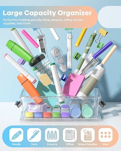 BiuLeon 8 Pack Large Pencil Box Set, Plastic Clear Pencil Case Marker Organizer, Crayon Box Craft Organizers, Stackable Storage Containers with Lid for Pen, Art and Craft Supplies(Grey) thumbnail 6