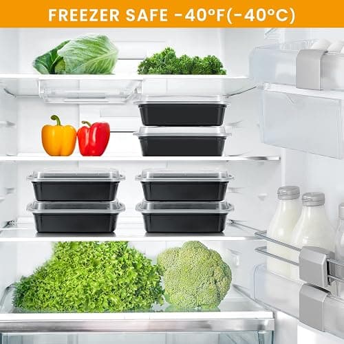 Kitch’nMore 38oz Meal Prep Containers, Extra Large &Thick Food Storage Containers with Lids, Reusable Plastic,Disposable Bento Box,Stackable,Microwave/Freezer/Dishwasher Safe, BPA Free (30Pack) thumbnail 7