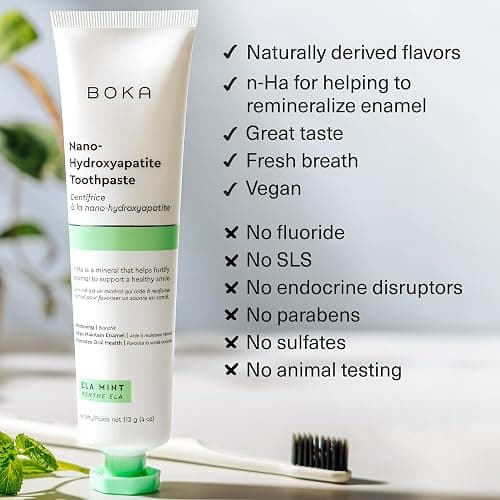 Boka Fluoride Free Toothpaste Nano Hydroxyapatite, Helps Remineralize, Appropriate for Sensitive Teeth, Whitening - for Adult, Kids Oral Care - Ela Mint Flavor, 4 Fl Oz 1Pk US Manufactured - Ela Mint - 4 Ounce (Pack of 1) thumbnail 8