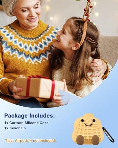 Boaretiu for Airpods 4 Case 2024 Cute Cartoon Kawaii - Funny 3D Soft Silicone Peanut Design Cover with Carabiner Stylish for Boys Girls Teens Women for Air pods 4 thumbnail 6