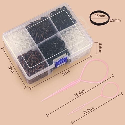 Funtopia 2500 Pcs Small Hair Ties, Mini Rubber Hair Bands with Organizer Box, Hair Elastics for Women Girls Kids Toddlers Braiding and Daily Hairstyles (Clear, Black, Brown) thumbnail 6