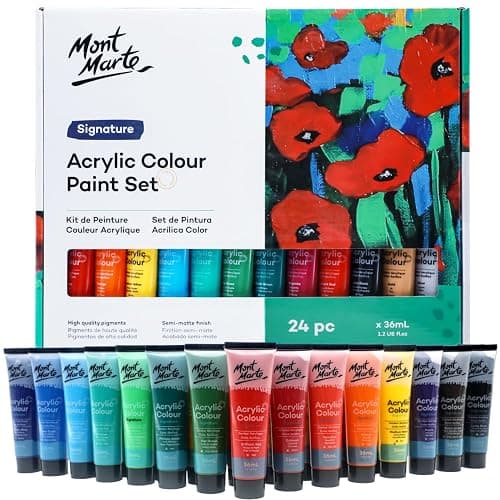 MONT MARTE Acrylic Paint Set 24 Colours 36ml, Perfect for Canvas, Wood, Fabric, Leather, Cardboard, Paper, MDF and Crafts - Image 1
