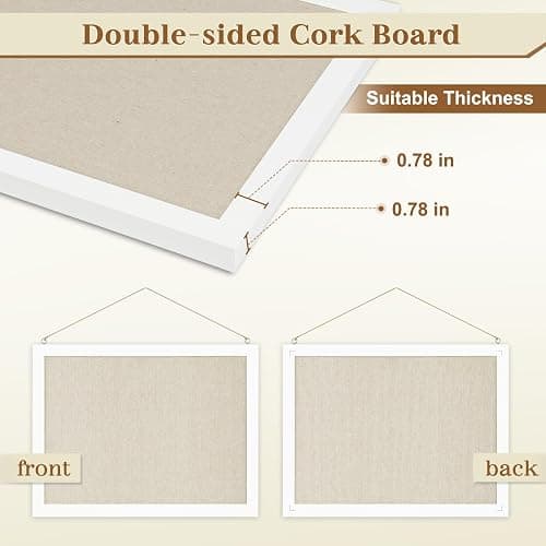 AMUSIGHT 2-Pack Double-Sided Cork Board with Linen, 16" x 12" Hanging Wood Framed Bulletin Board, Picture Display Vision Board Kit Corkboards for Wall School Office Decor, 20 Pushpins (Vintage White) thumbnail 4