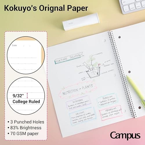 KOKUYO Spiral Notebook, 3 Pack Campus 10-1/2" x 8" Subject Notebooks with College Ruled, 80 Sheets, 3 Holes School Spiral Journal for Work Study Note Taking (Yellow, Orange, Purple) thumbnail 4