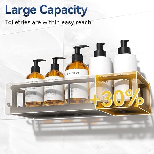 YASONIC Shower Caddy Adhesive, No Drill Bathroom Shower Organizers, with Removable Hooks and Soap Holder, Rust Proof Shower Shelves, Wall-Mounted Shower Holder, 3 Pack, Black thumbnail 5