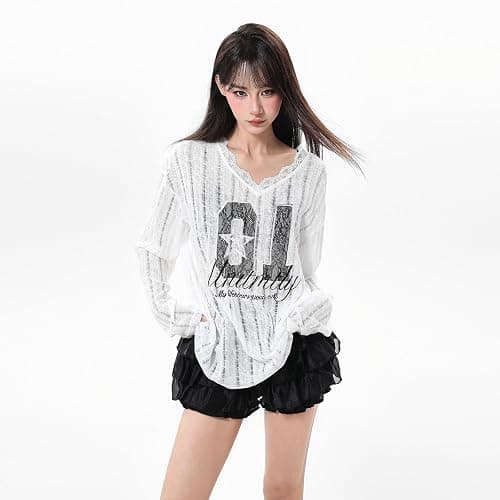 Women Goth T Shirt Harajuku Anime Graphic Y2K Tops Long Sleeve Off Shoulder Grunge Aesthetic Clothes thumbnail 2